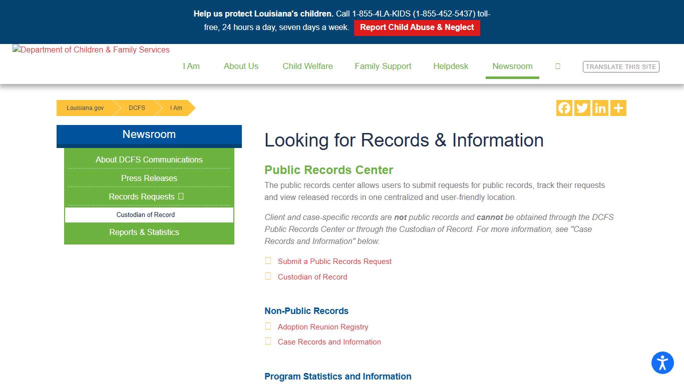 Looking for Records & Information Louisiana Department of Children & Family Services