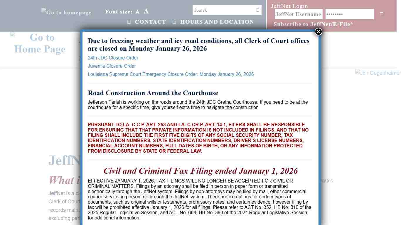 JeffNet « Jefferson Parish Clerk of Court